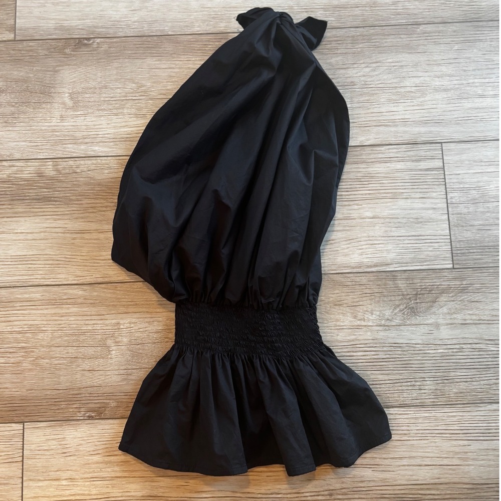 Monica Nera Black One Shoulder Puff Top Smocked Waist Peplum Cotton EUR 34 UK 8